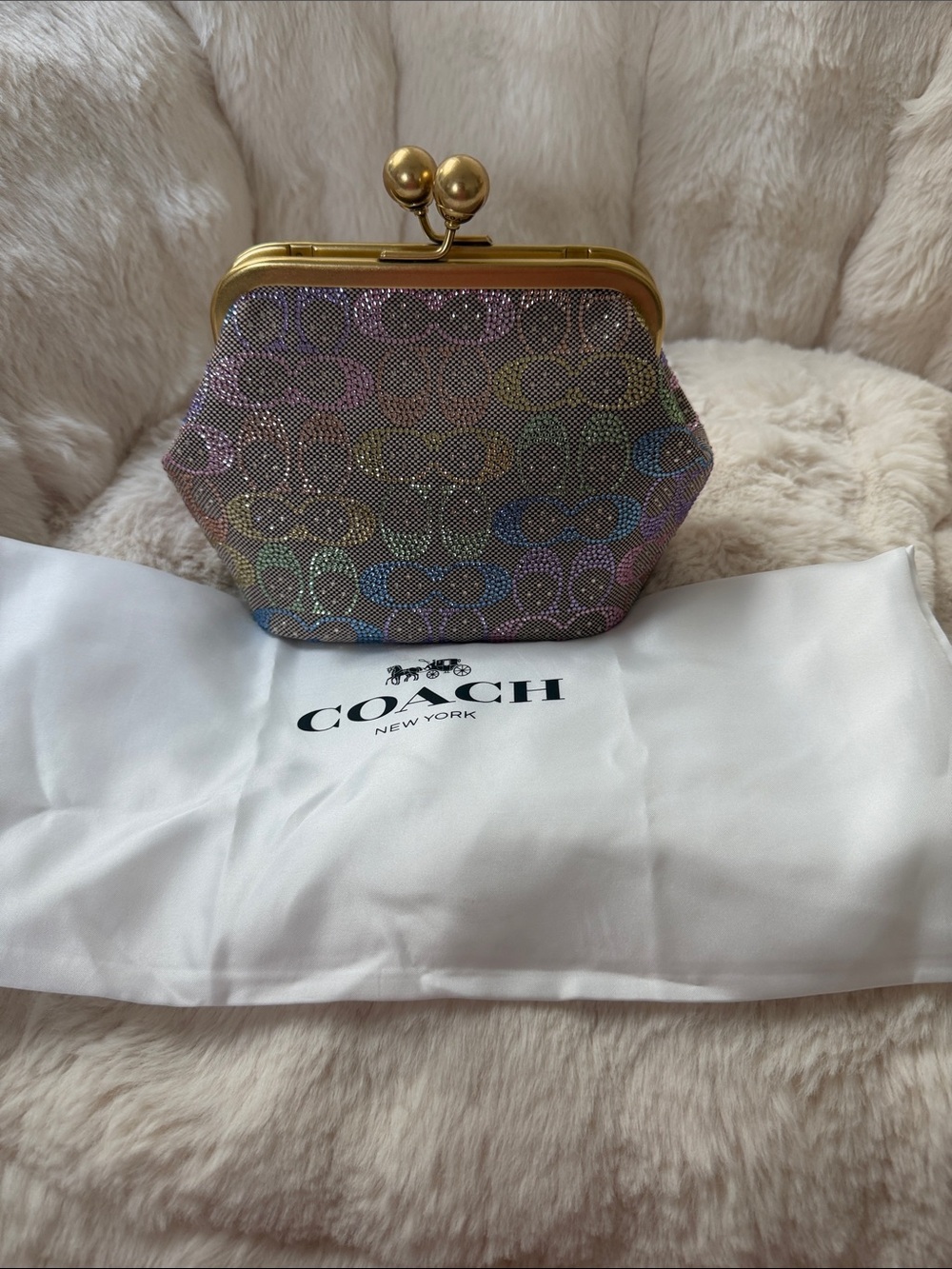 Coach Kisslock Frame Bag 16 In Crystal Signature Jacquard - Picture 13 of 14